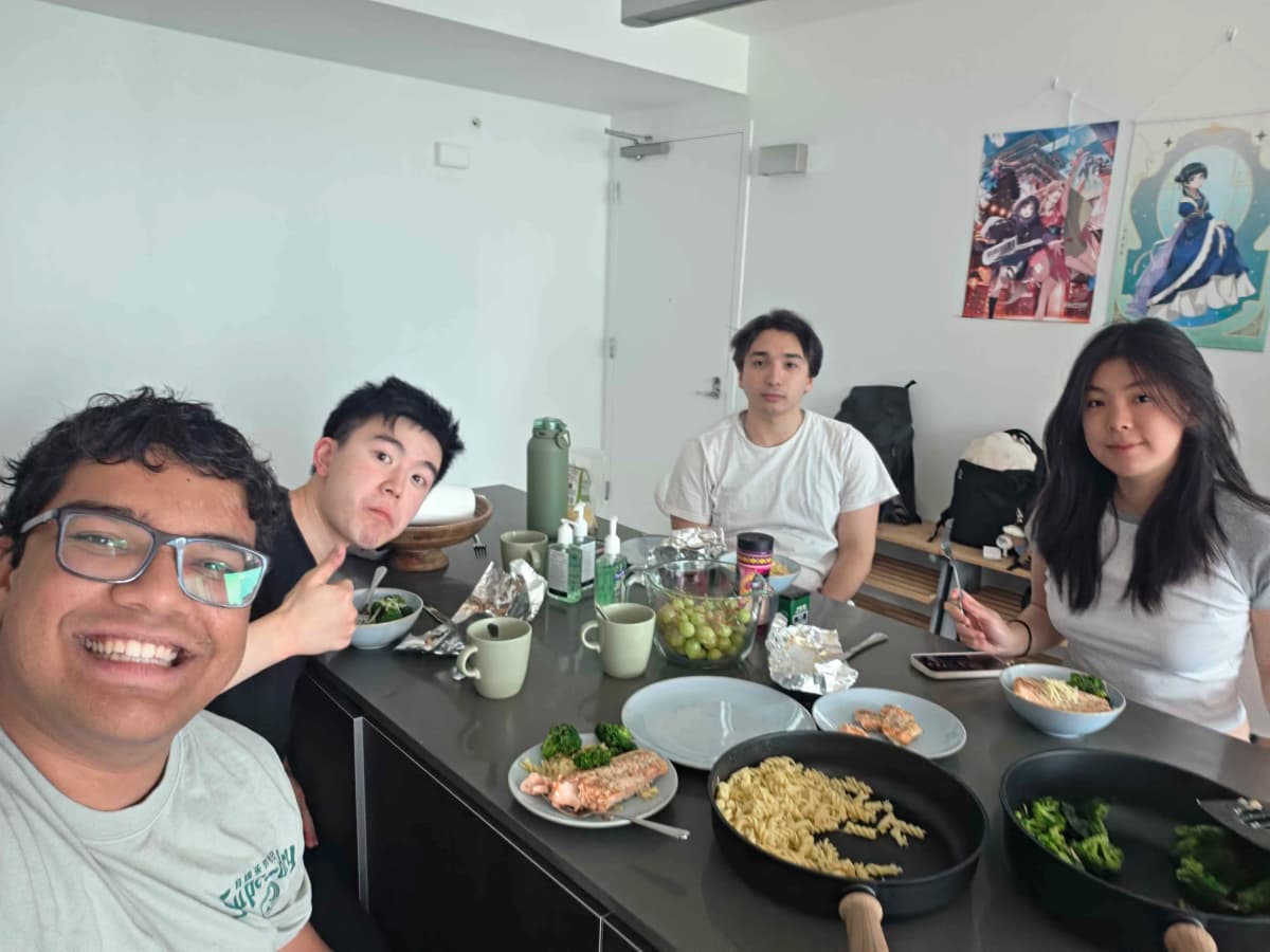 house brunch: salmon, pasta, and anime